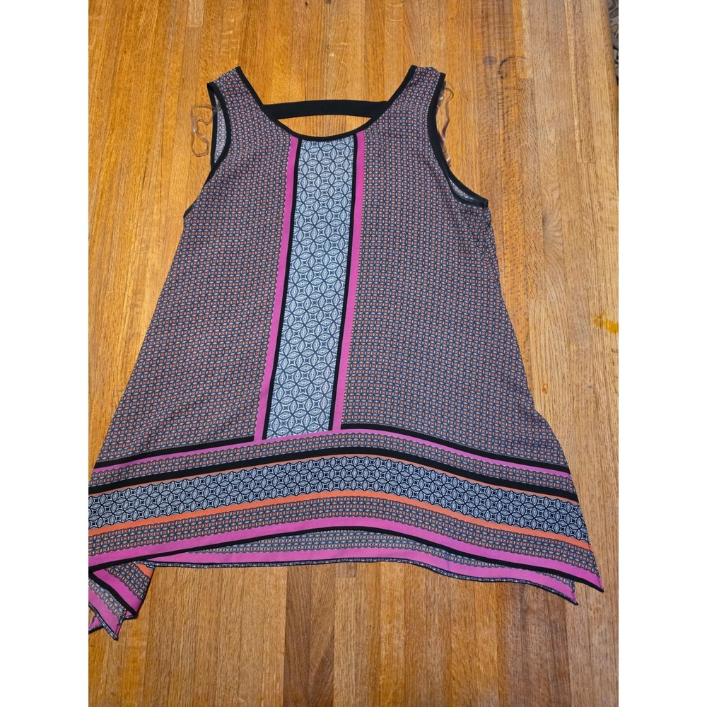 Zac & Rachel Women Medium Pink Orange Black Geometric Sharkbite Hem Tank Top